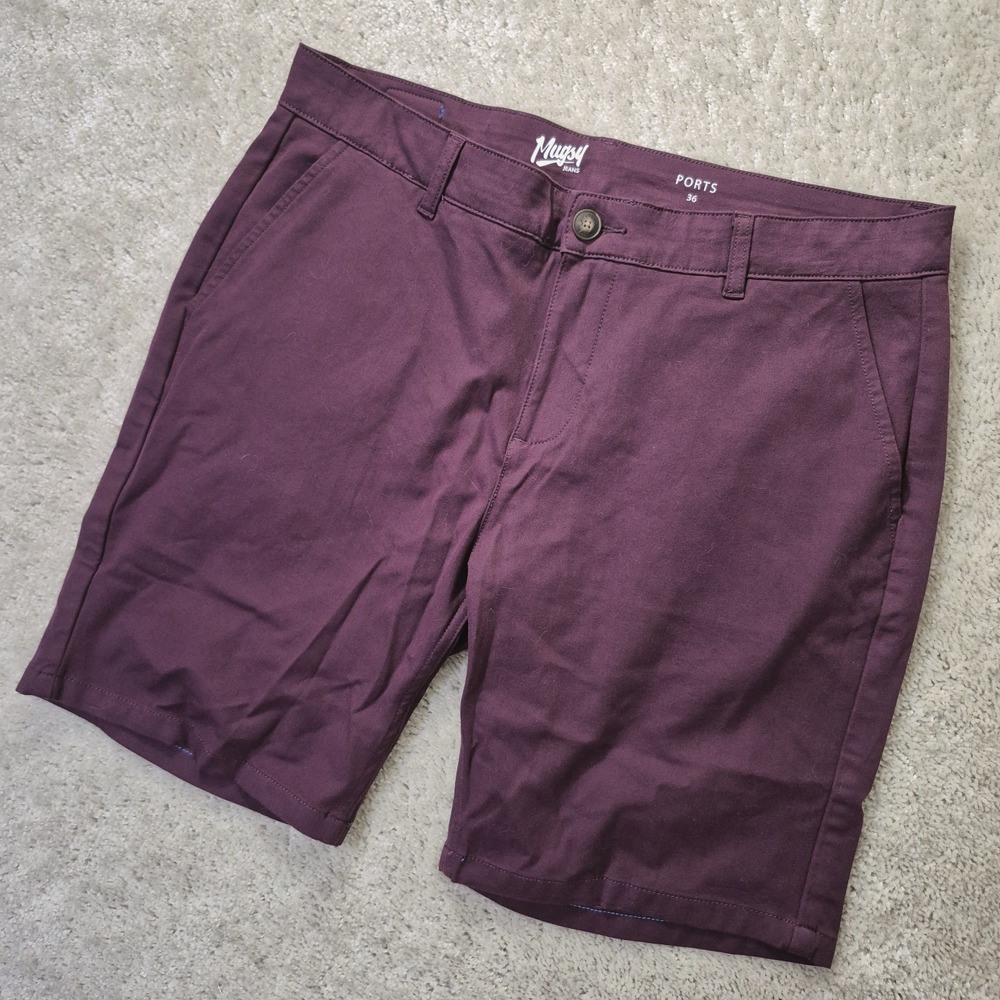 Mugsy Ports Chino Shorts Mens 36 Burgundy Red Stretch Comfort Preppy Golf Casual